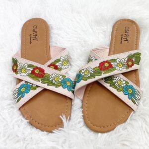 Olivia by Olivia Miller Floral Embroidered Criss Cross Flat Sandals